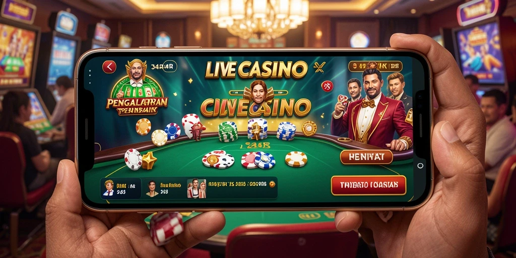 Screenshot gameplay Live Casino menampilkan dealer yang profesional dan permainan yang mendebarkan.