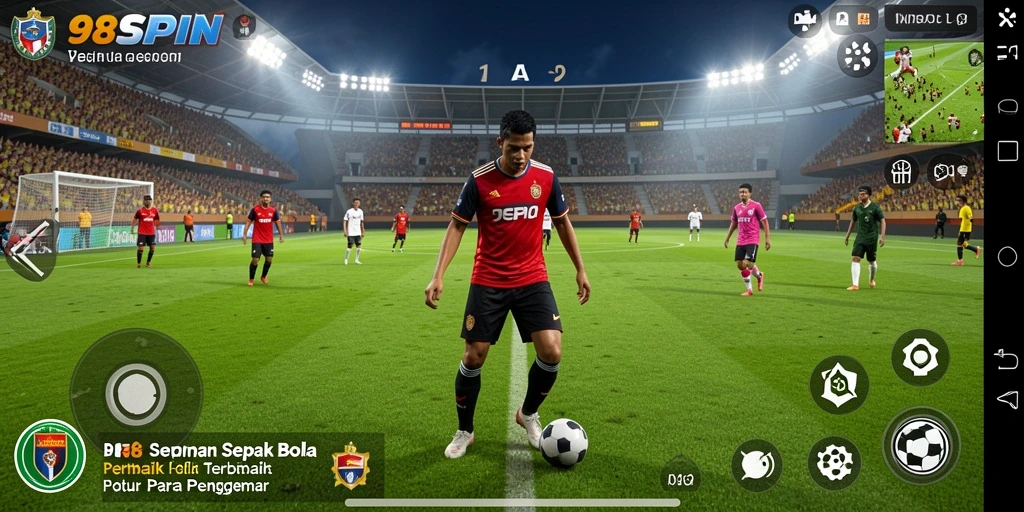 Screenshot gameplay 98SPIN menampilkan aksi sepak bola yang sangat mendebarkan.