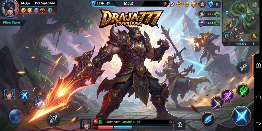 Tampilan gameplay DRAJA777 dengan aksi MOBA yang seru.