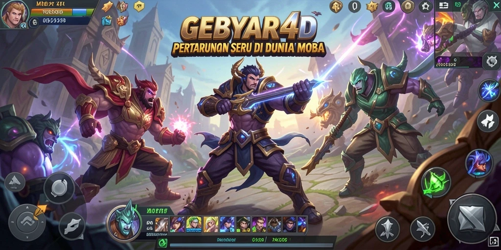 Tangkapan layar GEBYAR4D menampilkan aksi gameplay seru dalam pertarungan tim.