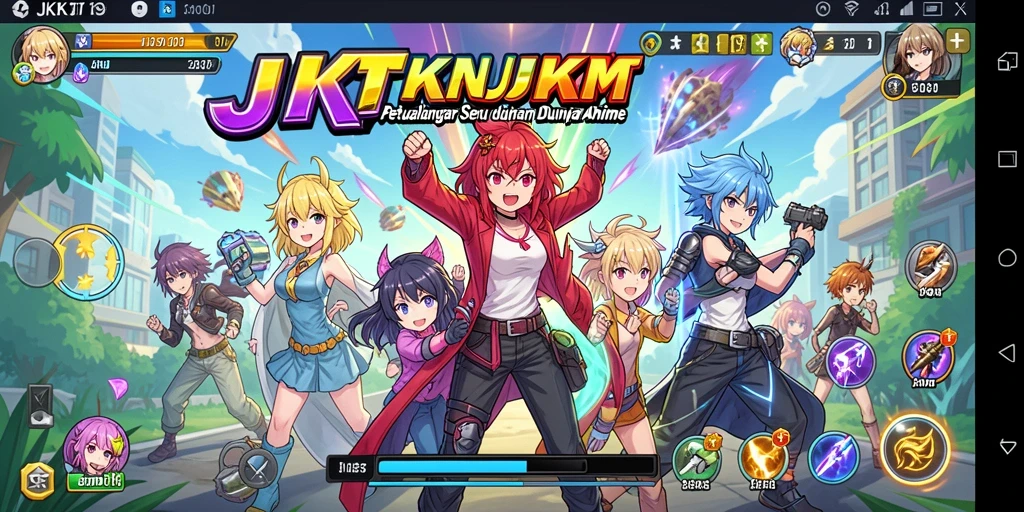 Screenshot gameplay JKTJKT dengan karakter Anime yang dinamis.