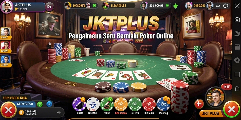 Screenshot utama JKTPLUS menampilkan aksi seru bermain Poker secara online.