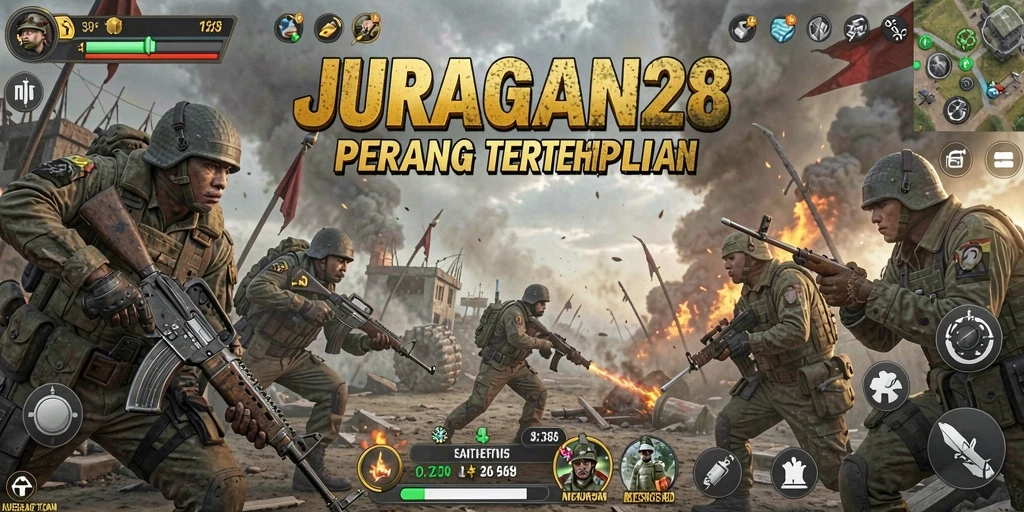 Tangkapan layar gameplay menampilkan pertempuran seru di JURAGAN28.