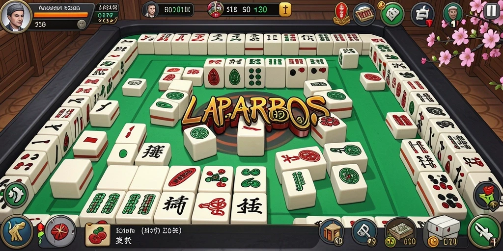 Tangkapan layar gameplay LAPARBOS yang menarik dengan desain Mahjong.