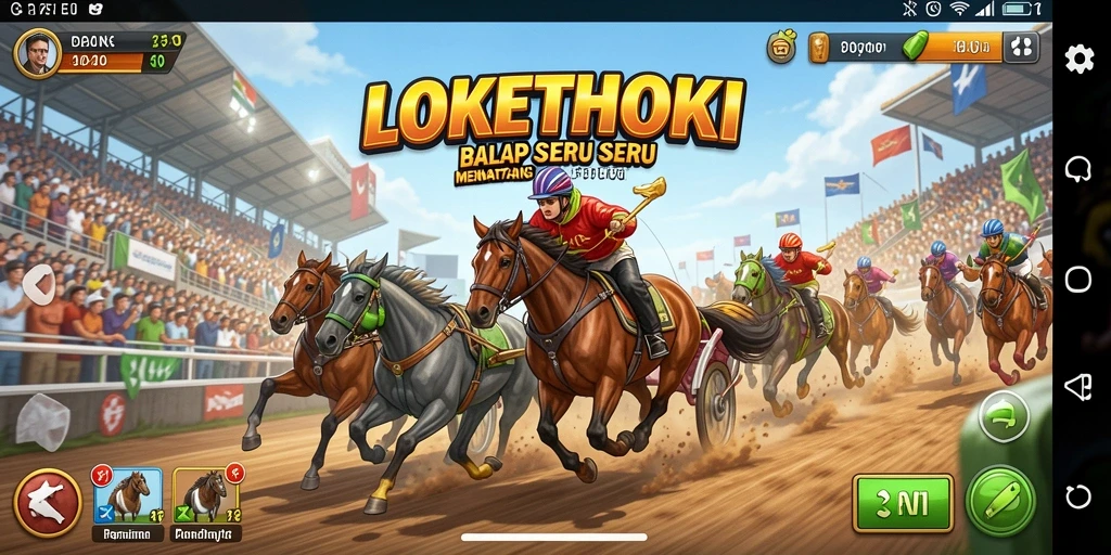 Tangkapan layar gameplay LOKETHOKI menunjukkan aksi balap yang intens.