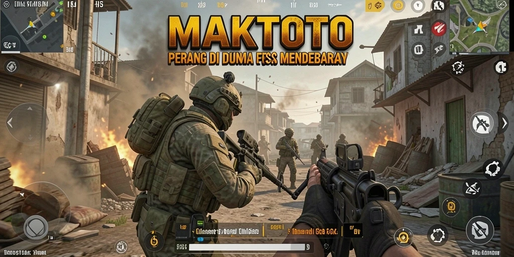 Tangkapan layar gameplay MAKTOTO menampilkan aksi seru di battlefield FPS.