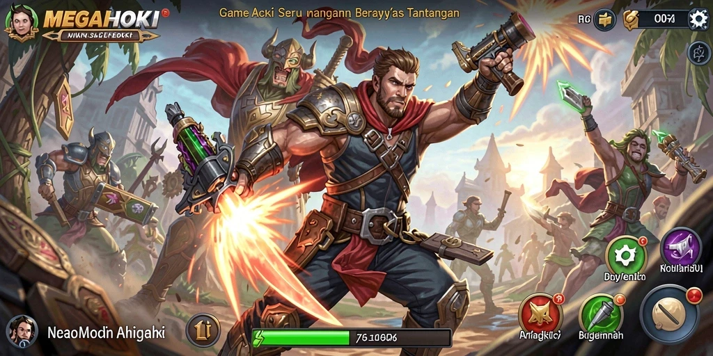 Tampilan gameplay seru dari MEGAHOKI yang penuh aksi.