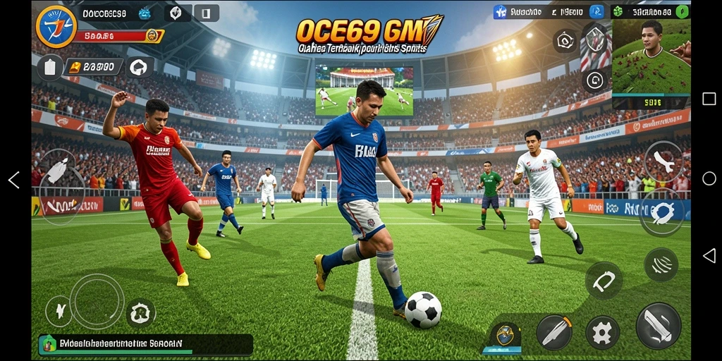 Screenshot gameplay OCE69 yang menampilkan pertarungan seru antara tim olahraga.