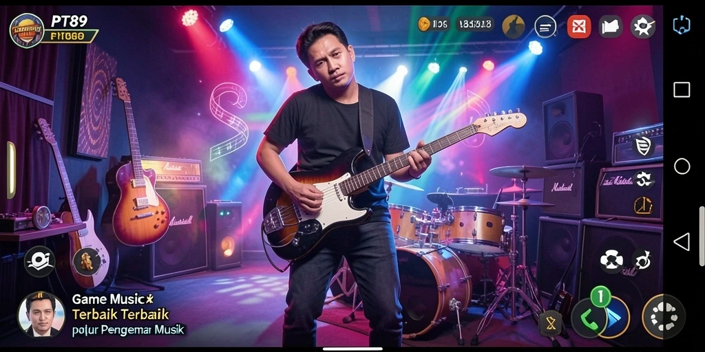 Screenshot dari gameplay PT89 menunjukkan berbagai fitur musik yang menarik.