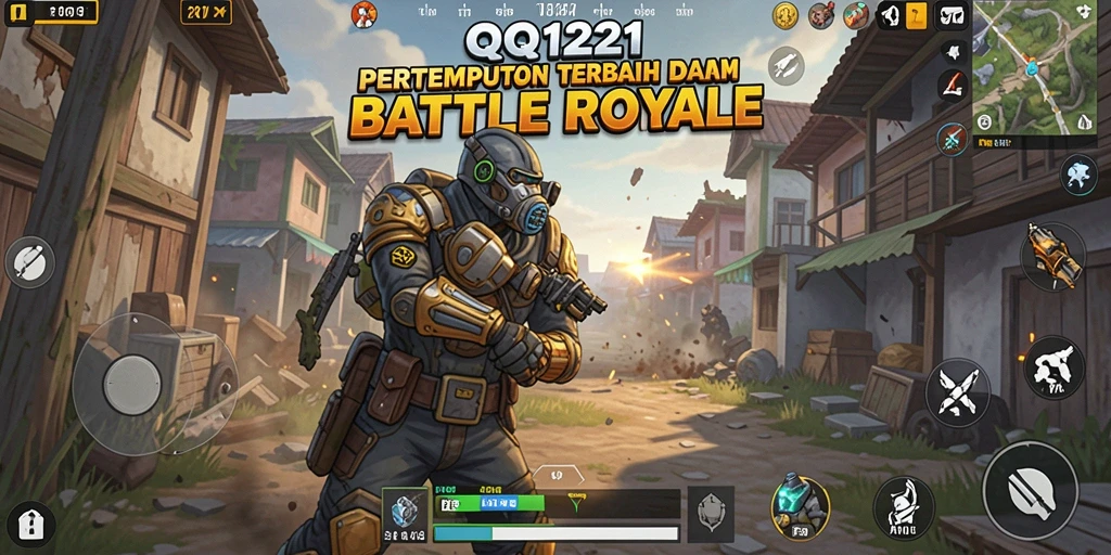 Tangkapan layar gameplay QQ1221 menunjukkan pertempuran seru di medan perang Battle Royale.