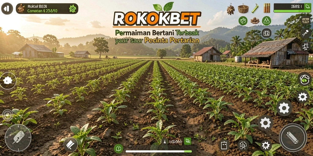 Tampilan gameplay ROKOKBET yang menggambarkan proses bertani.