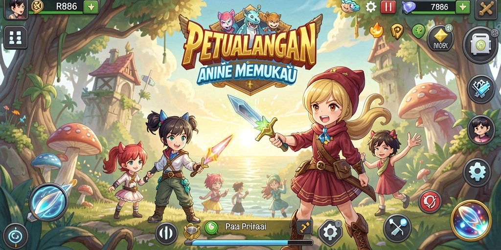 Screenshot gameplay RP886 menampilkan aksi petualangan seru dalam dunia Anime.