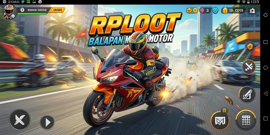 Screenshot menunjukkan aksi balapan motor yang seru dan mendebarkan.