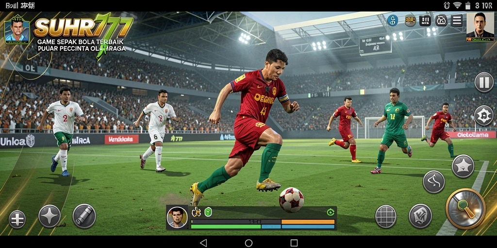 Tangkapan layar gameplay SUHU777 menunjukkan aksi seru di lapangan sepak bola.