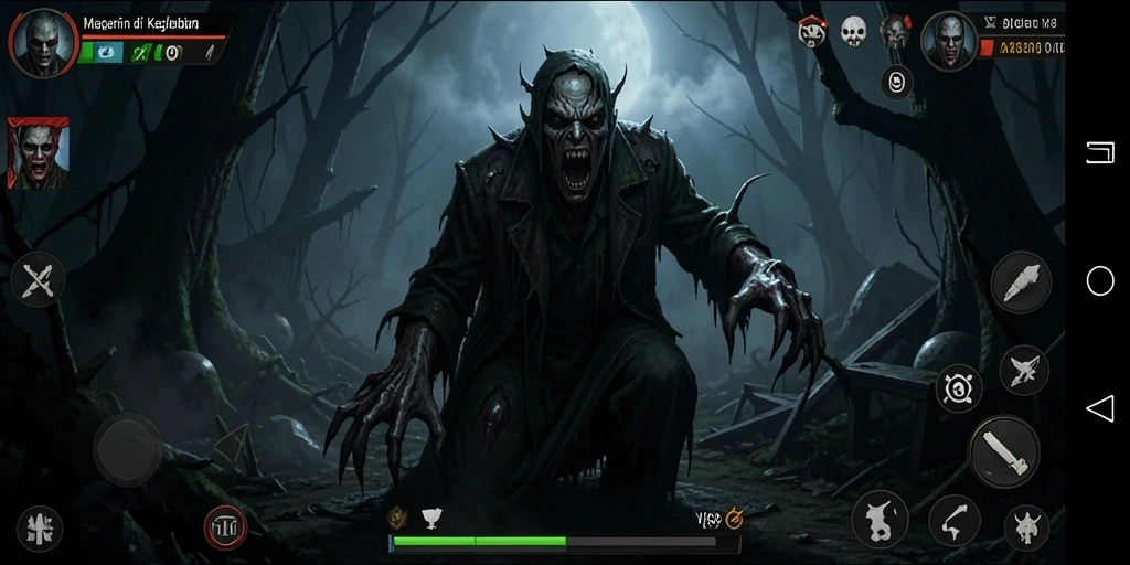 Tangkapan layar gameplay V89 menampilkan suasana gelap dan mencekam.